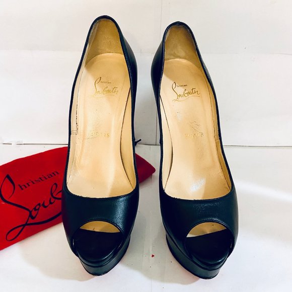 ❌SOLD❌Louboutin LADY PEEP 150 Black Leather Pump - Picture 5 of 8